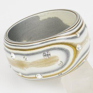 Vintage Lucite Bracelet Bangle Gray, White and Gold with Rhinestones